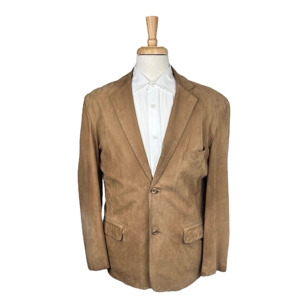 Remy Pure Leather 2-Btn Mens Blazer Jacket Brown Size 40 USA Made